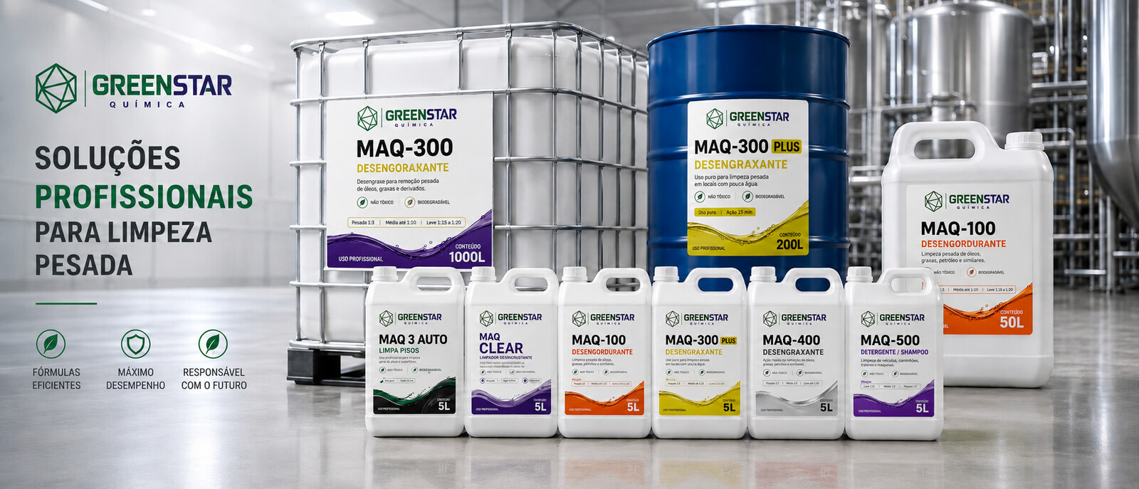Linha MAQ GreenStar Química: soluções profissionais para limpeza pesada